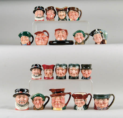 Appraisal: MINIATURE ROYAL DOULTON CHARACTER JUGS Beefeater D Auld Mac no