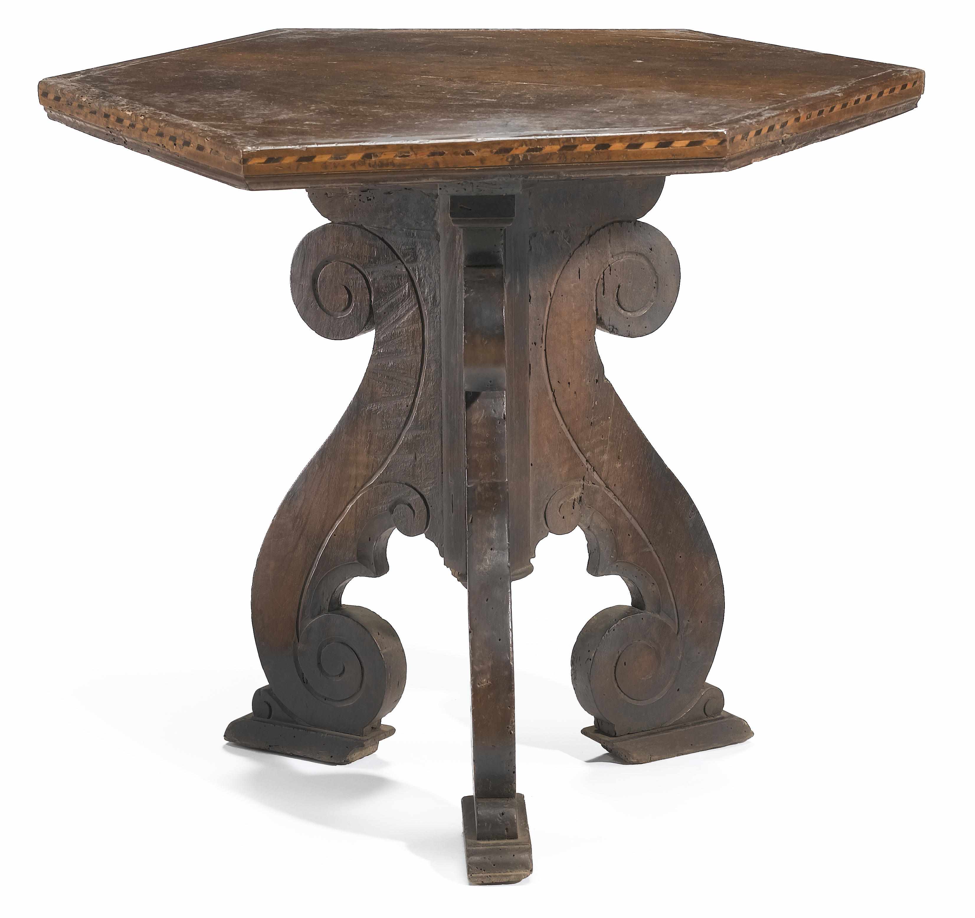 Appraisal: An Italian late Renaissance style inlaid walnut center table incorporating