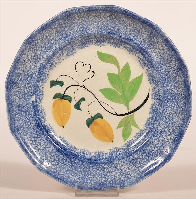 Appraisal: Blue Spatter Acorn Pattern Plate Blue Spatter Acorn Pattern Ironstone