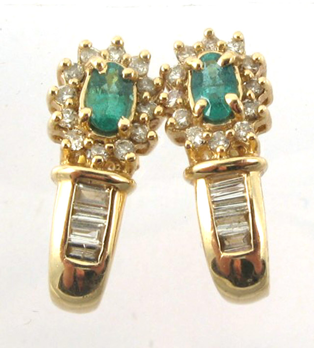 Appraisal: PAIR OF EMERALD AND DIAMOND EARRINGS each k yellow gold