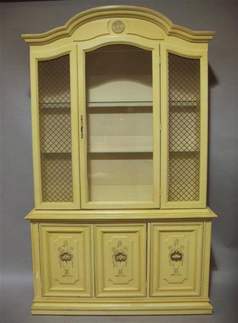 Appraisal: CLASSICAL STYLE YELLOW PAINTED DISPLAY CABINET Late th century the