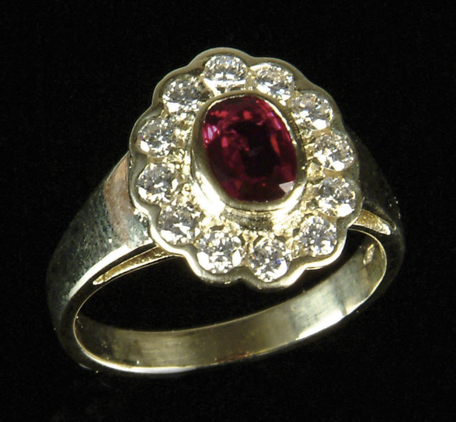 Appraisal: RUBY DIAMOND AND K YELLOW GOLD LADY S RING Bezel