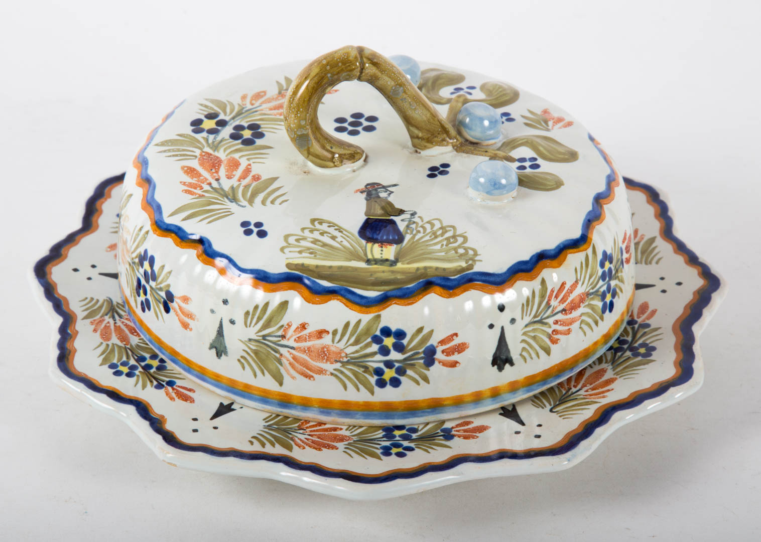 Appraisal: Henriot Quimper faience covered butter dish first half- th century