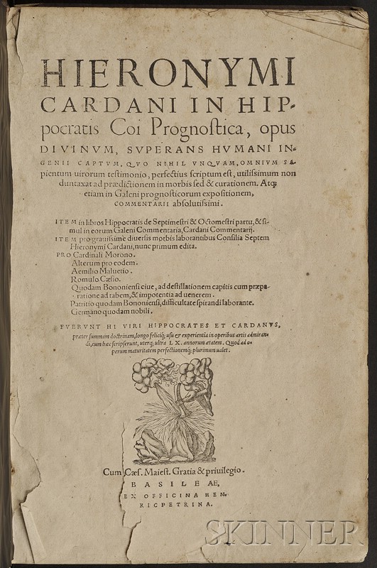 Appraisal: Cardanus Hieronymus - In Hippocratis Coi Prognostica Basel Henricpetrina calf