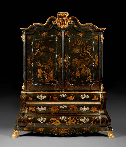 Appraisal: A Dutch Rococo japanned linen press late th early th