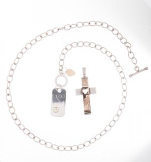 Appraisal: Two Tone Cross Pendant and Monogram Necklace Cross pendant has