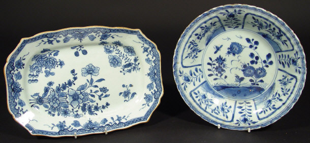 Appraisal: Two oriental porcelain plates one rectangular painted with blue flowers