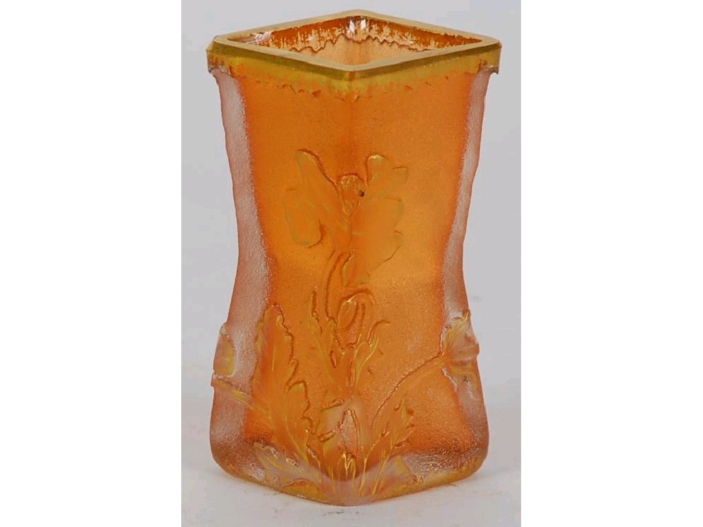 Appraisal: DAUM NANCY FRENCH PEACH FROSTED MOULDED GLASS VASE waisted lozenge