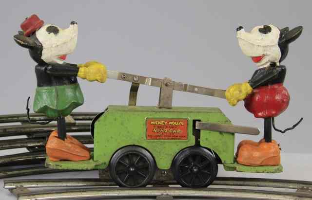 Appraisal: LIONEL MICKEY AND MINNIE MOUSE HAND CAR Green version copy