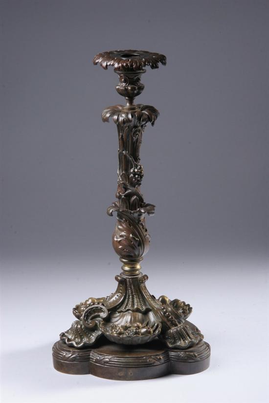 Appraisal: FRENCH NAPOLEON III BRONZE CANDLESTICK last quarter th century Rocaille