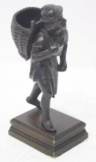 Appraisal: Continental Bronze Figure Depicted mid-stride carrying a basket on his