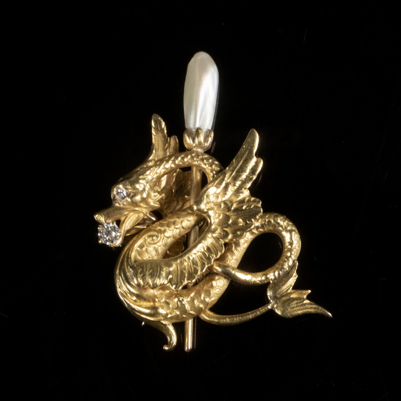 Appraisal: LADIES ANTIQUE DRAGON PENDANT BROOCH K Yellow Gold dragon form