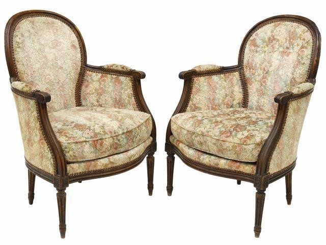 Appraisal: pair French Louis XVI style armchairs early th c curved