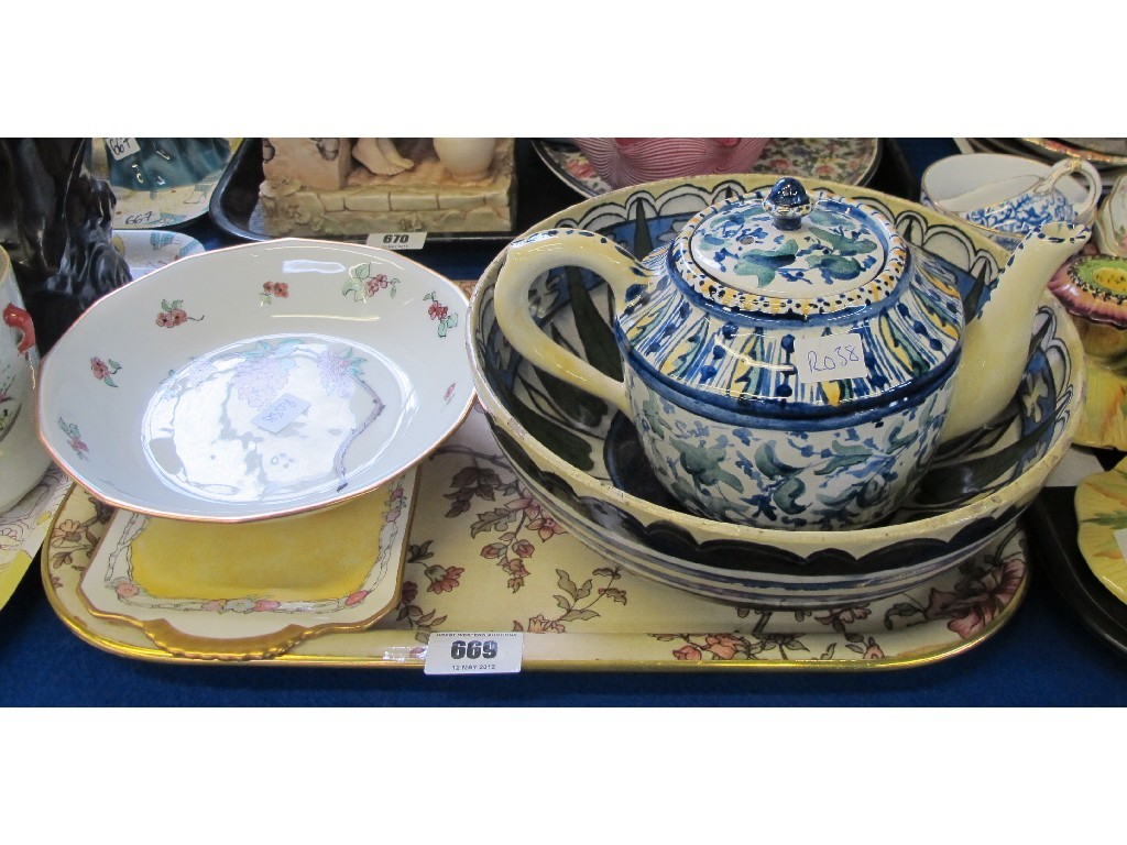 Appraisal: Four pieces of lady artist painted wares including a teapot