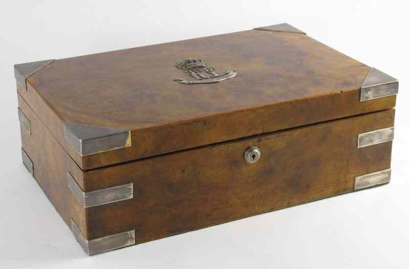 Appraisal: Wexford Militia Burlwood and Sterling Humidor th century burl walnut