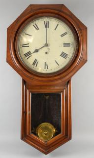 Appraisal: Mahogany cased drop dial wall clock with a single train