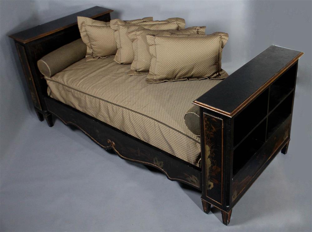 Appraisal: CHINOISERIE DECORATED TWIN DAY BED WITH SOFT FURNISHINGS having a