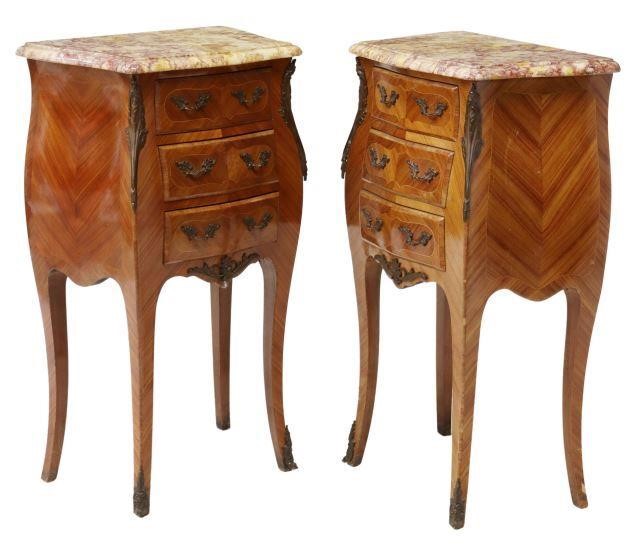 Appraisal: pair French Louis XV style mahogany nightstands late th c