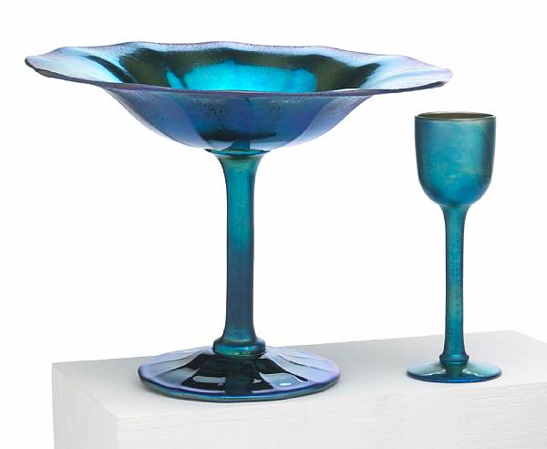 Appraisal: A Steuben blue Aurene glass compote and cordial model 's