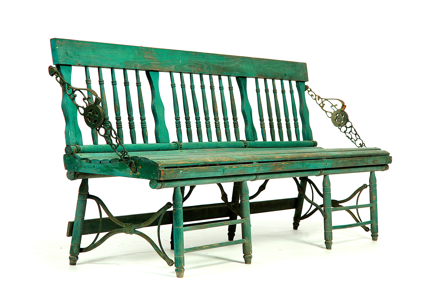 Appraisal: RAILWAY STATION BENCH American late th-early th century pine Folding