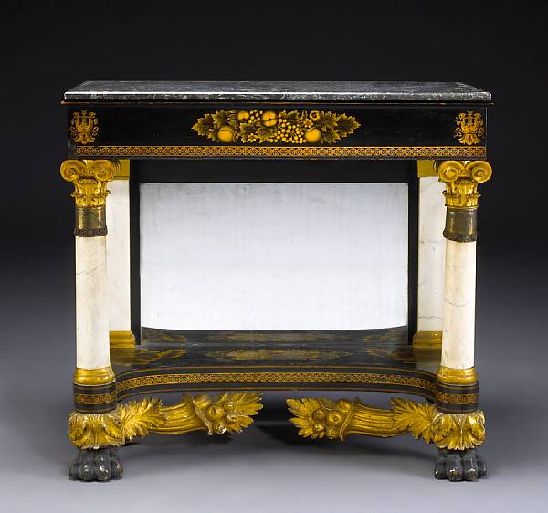 Appraisal: A Classical ebonized parcel gilt and stencil decorated marble top