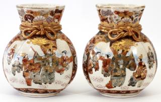 Appraisal: JAPANESE SATSUMA EARTHENWARE POTTERY VASES JAPANESE SATSUMA EARTHENWARE POTTERY VASES