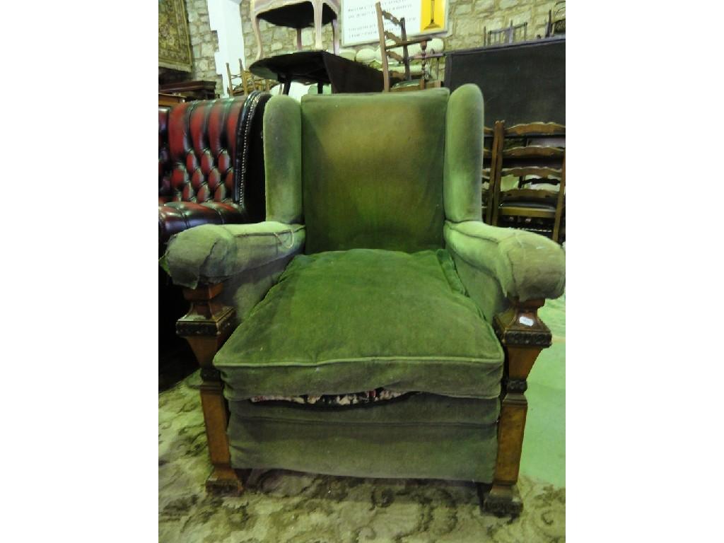 Appraisal: A 's wing back armchair with green dralon upholstery and