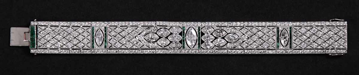 Appraisal: Diamond Emerald Bracelet K white gold each marquis cut diamonds