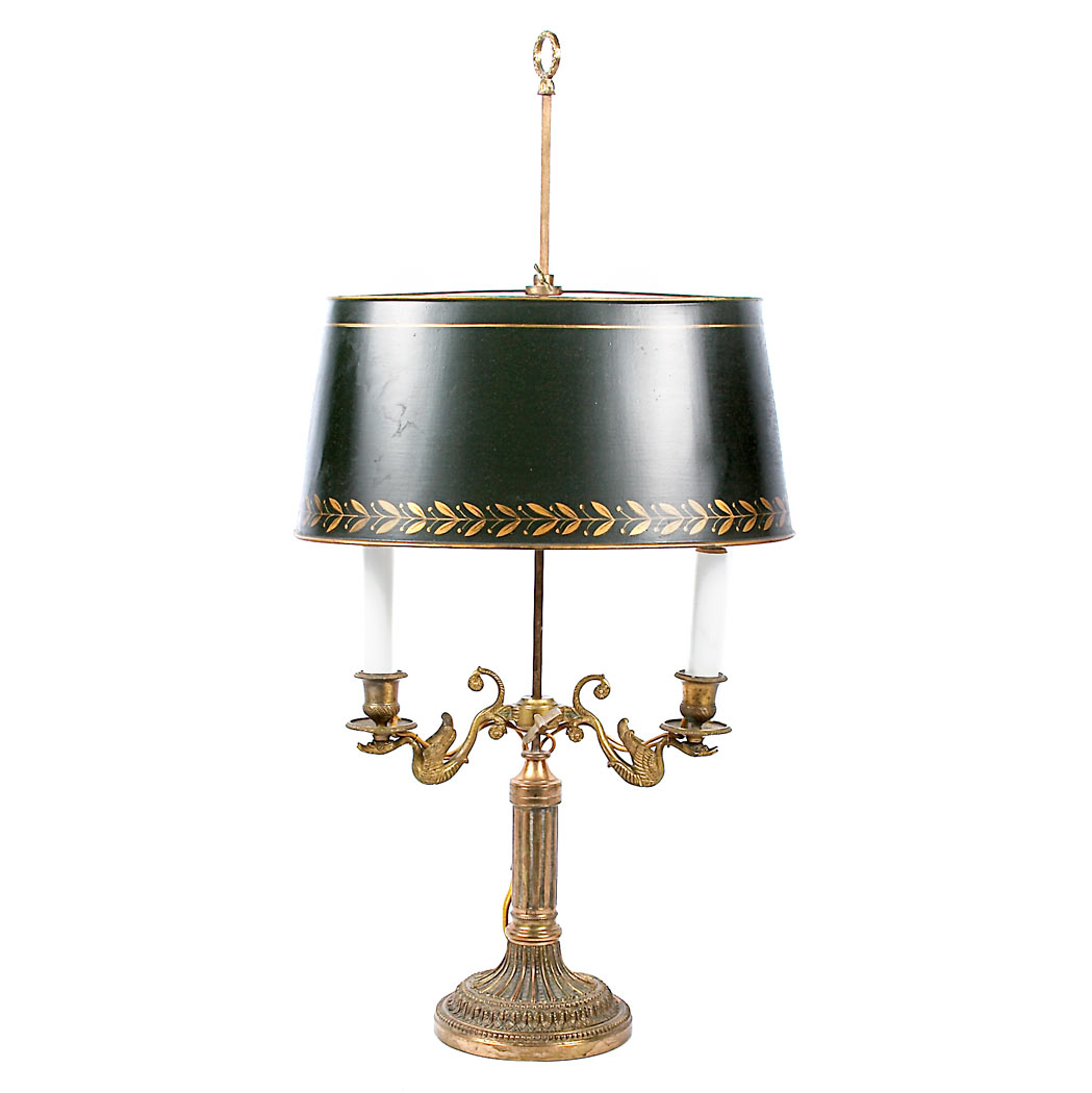 Appraisal: Louis XVI Style Gilt-Metal Telescopic Two-Light Bouillotte Lamp The short