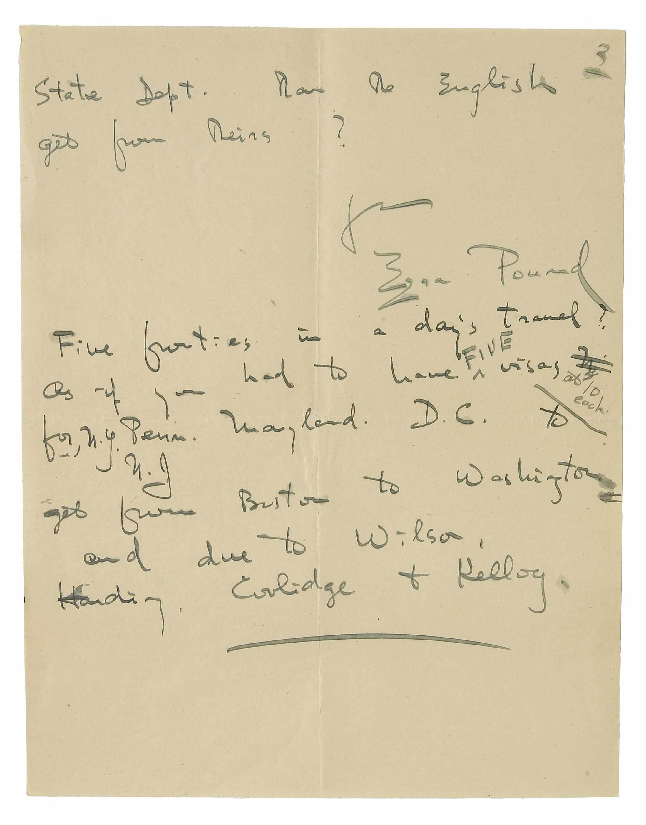 Appraisal: POUND EZRA - Autograph Letter Signed ''Ezra Pound'' pp to