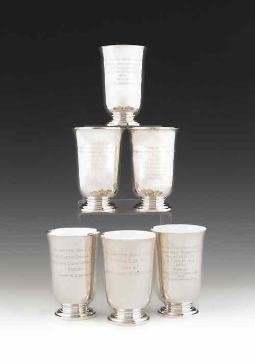 Appraisal: Set of six sterling silver golf trophy cups by Howard