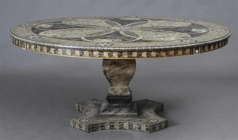 Appraisal: BAROQUE STYLE PAINTED AND MARBLEIZED CENTER TABLE The top with