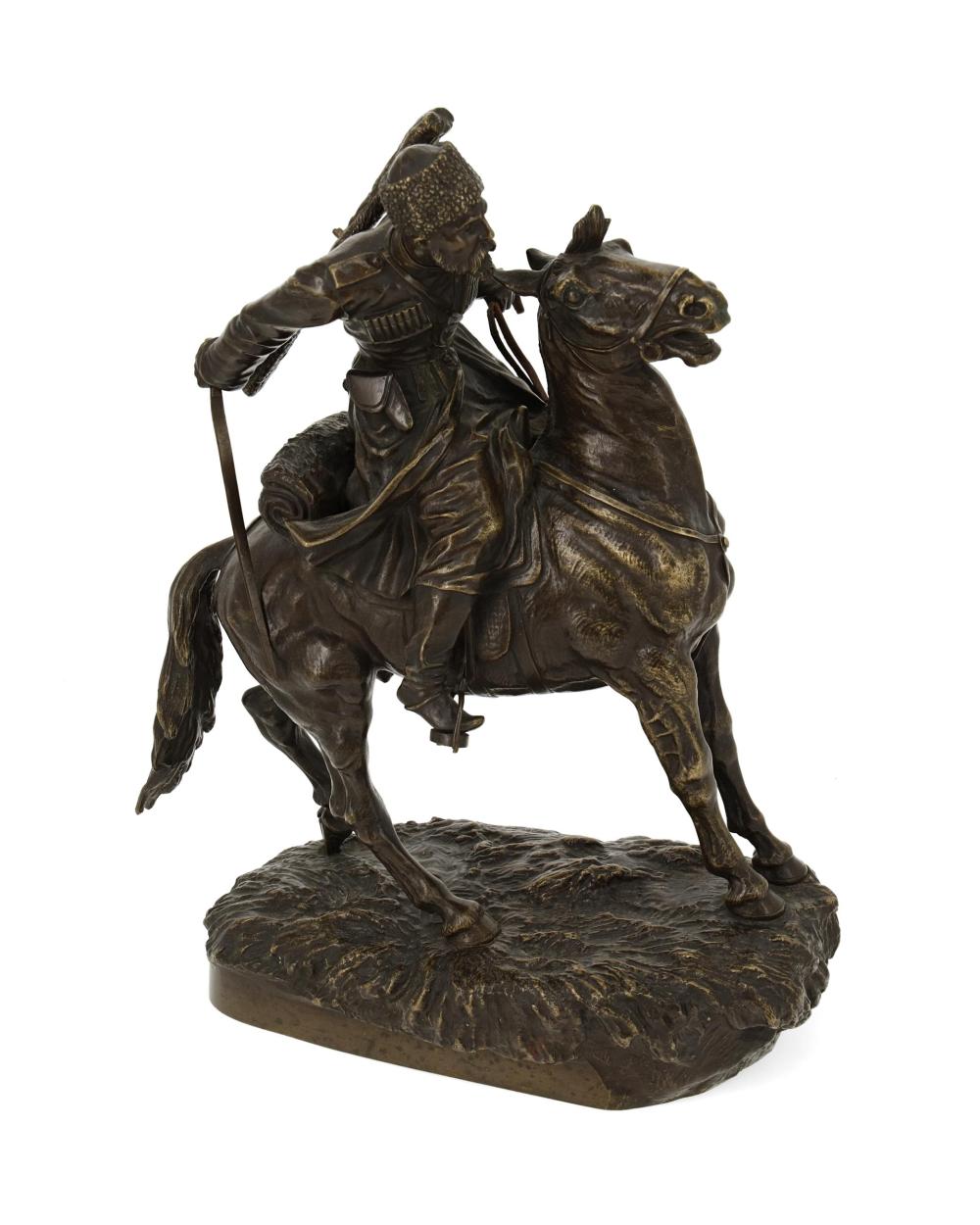 Appraisal: Artemi Ober - Russian A Cossack figure on horseback Patinated