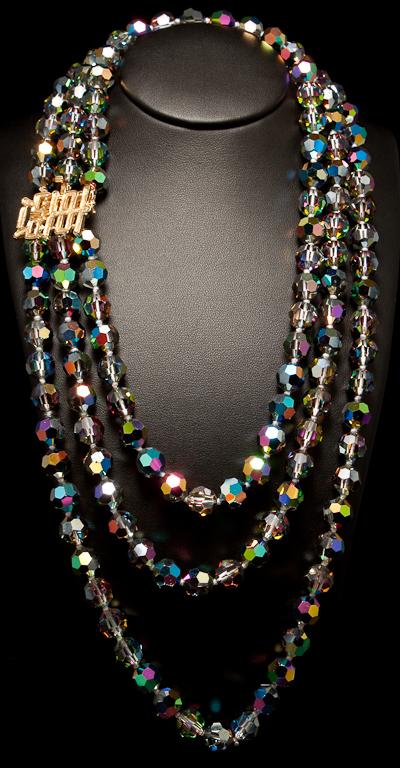 Appraisal: Lady's K yellow gold and aurora borealis bead triple-strand necklace