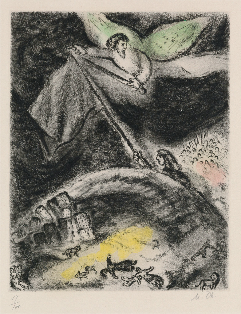 Appraisal: MARC CHAGALL Oracle sur Babylone Etching with hand coloring in