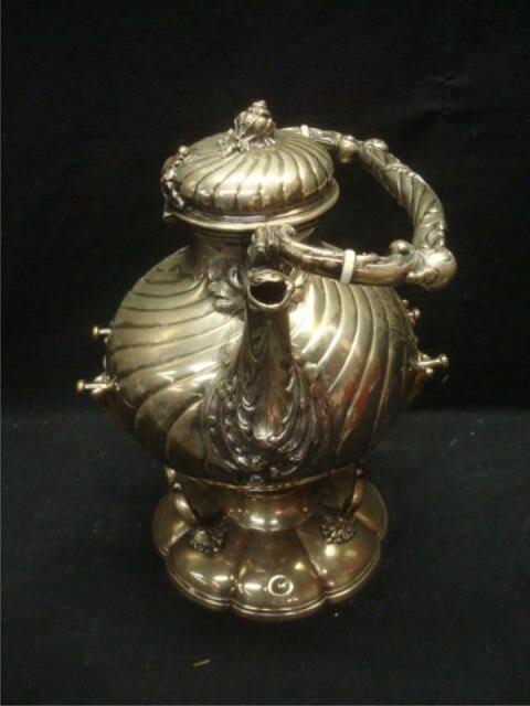 Appraisal: Sterling Kettle on Stand Bottom marked sterling Insert heater looks