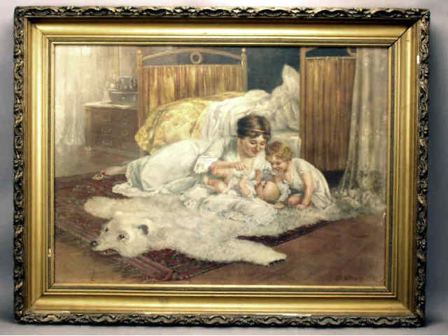 Appraisal: Terrific large print of a mother and child cooing over