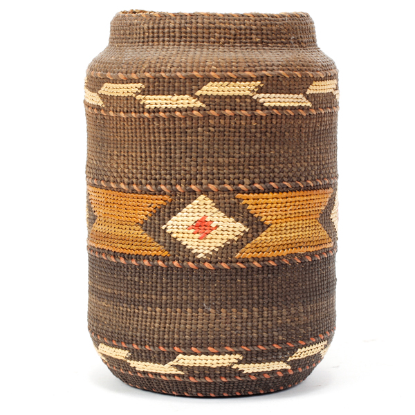 Appraisal: Native American Tlingit storage basket woven over glass jar H