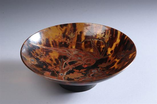 Appraisal: JAPANESE TORTOISESHELL BOWL Meiji period With lacquer bird perched on