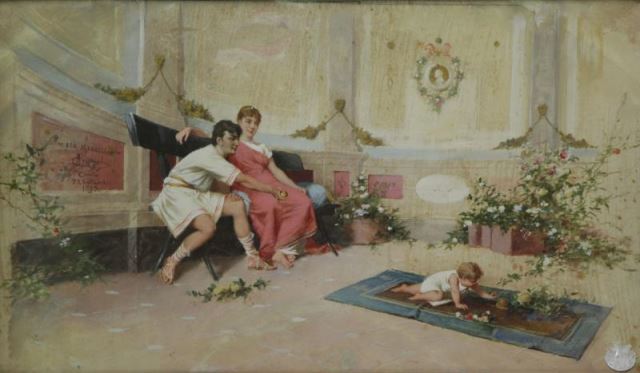 Appraisal: CASSIOLI Amos Oil on Silk The Doting Parents Silk laid