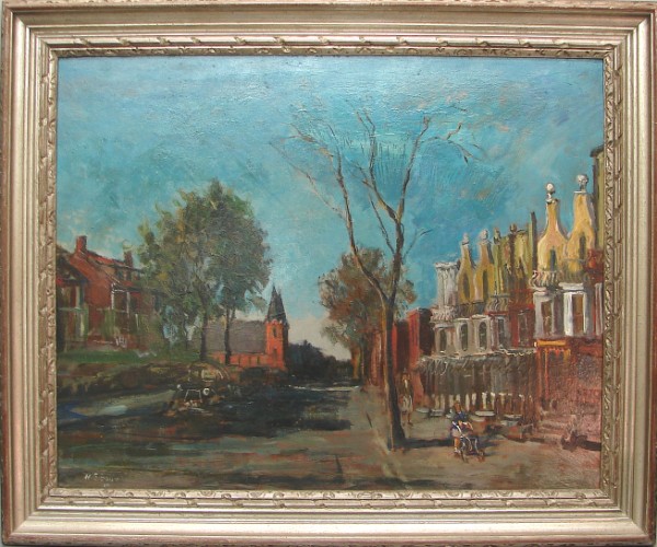 Appraisal: Allentown Street Autumn circa oil on masonite x SLL W