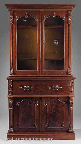 Appraisal: An English Victorian Carved Mahogany Secretary Bookcase mid- th c