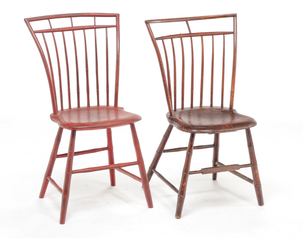 Appraisal: TWO AMERICAN BIRDCAGE WINDSOR CHAIRS Ca Both with bamboo turnings