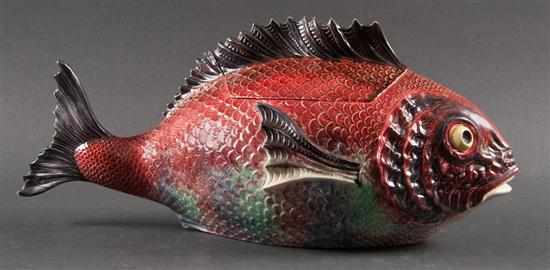 Appraisal: Portuguese painted ceramic fish-form soup tureen impressed underneath ''Made in