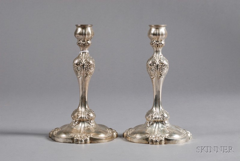 Appraisal: Pair of Weighted Sterling Candlesticks th century made for Tiffany