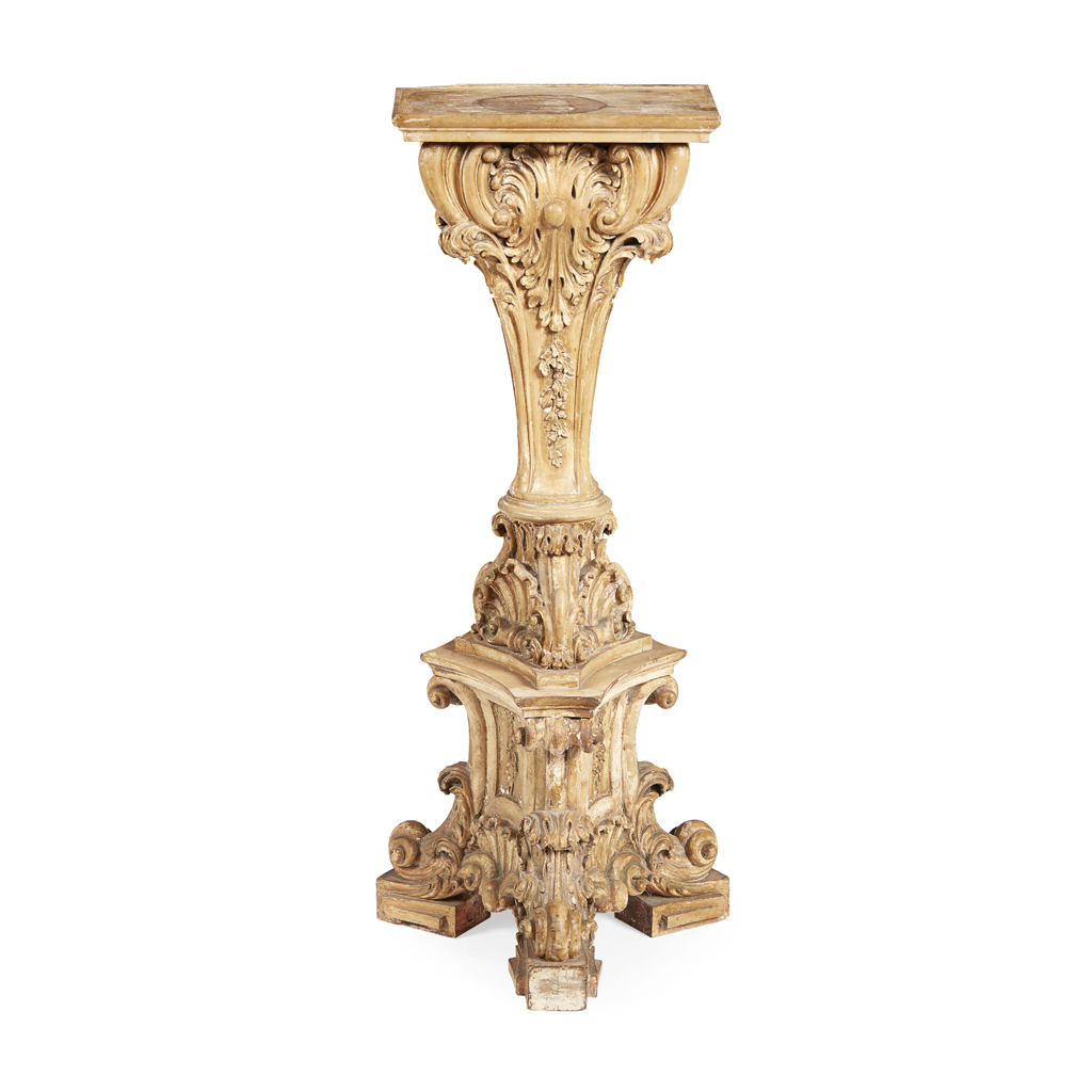 Appraisal: GEORGE III CARVED LIMEWOOD TORCHERE STAND TH CENTURY the rectangular