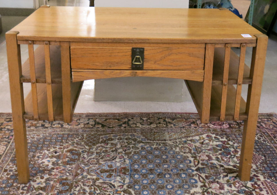 Appraisal: FLAT-TOP OAK CRAFTSMAN STYLE LIBRARY DESK American c having a