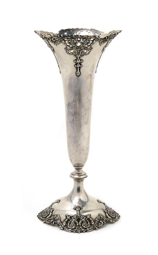 Appraisal: An American Sterling Silver Trumpet Vase Black and Frost Height