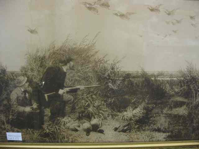 Appraisal: Victorian Duck Hunting Engraving ornategold frame image area '' x