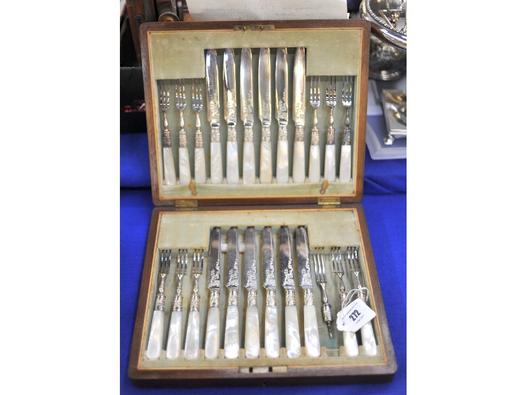 Appraisal: Cased mother of pearl and EP fruit cutlery set one